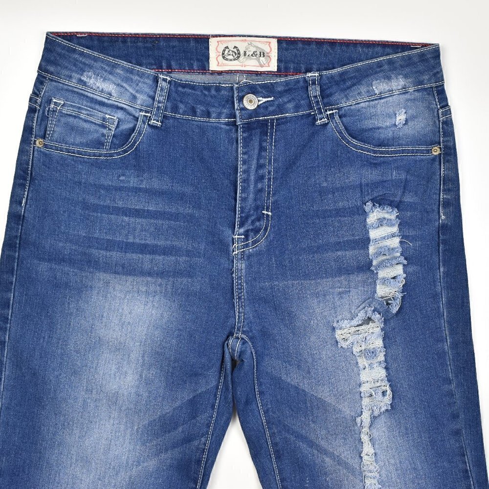 L&B Distressed Lace Patch Straight Jeans 12 - Picture 5 of 7